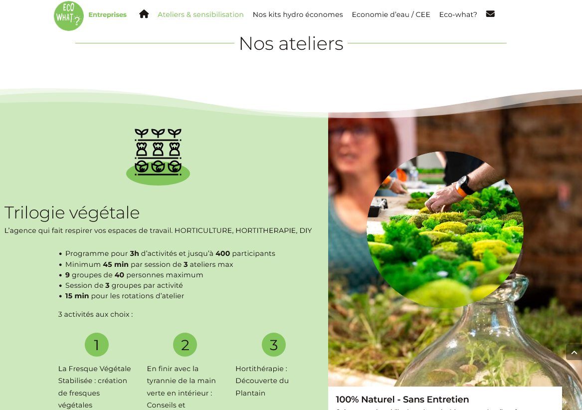Page ateliers du site Entreprises
